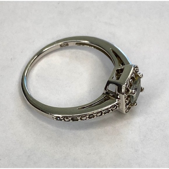 Nevada 925 Sterling Silver & Marcasite Aquamarine Halo Ring Size 7 - Picture 2 of 4